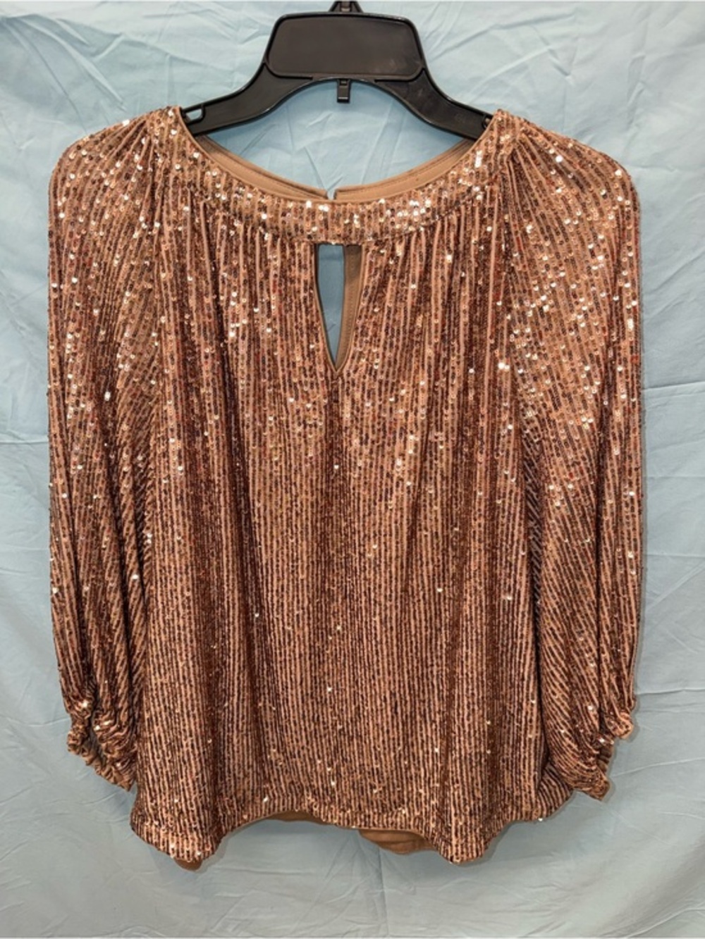 Vince Camuto Rose Gold Sequin Blouse with Keyhole